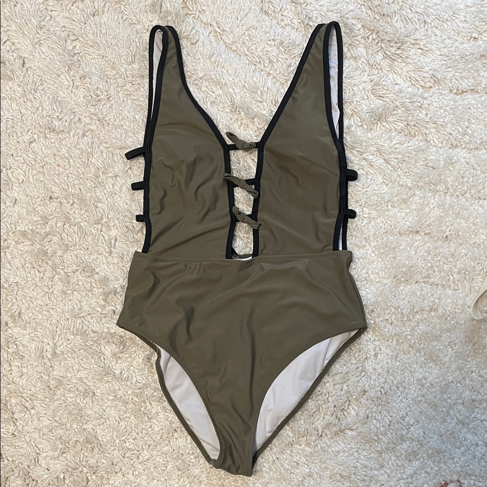Cupshe Olive One Piece Swimsuit with Black Trim